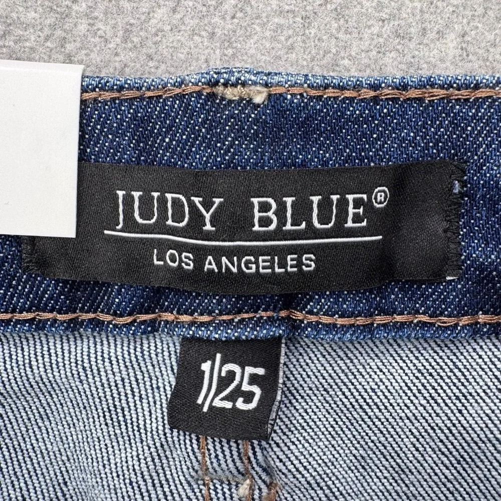 Judy Blue High Rise Control Top Distressed Flare Jeans Womens 1/25 Dark Blue NWT